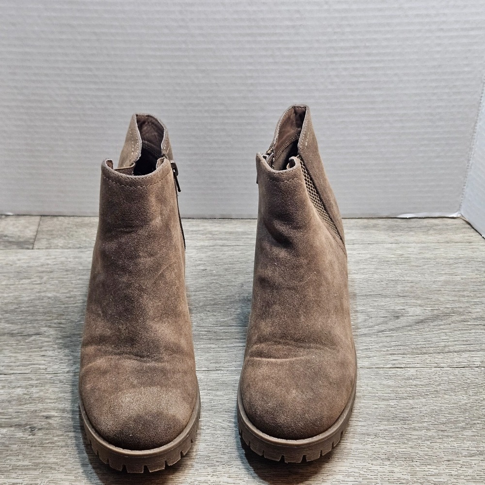 B52 Bullboxer Boots Women's 8 Brown Ankle Block Heel Zipper
